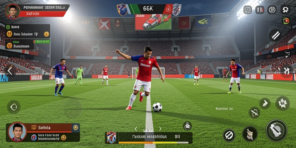 Tampilan gameplay yang mendebarkan dalam pertandingan sepak bola.