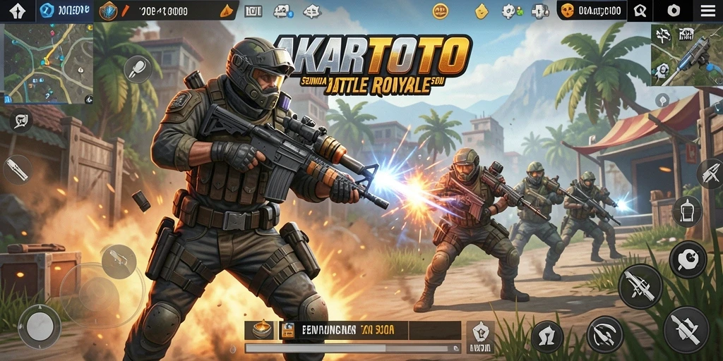 Tampilan gameplay AKARTOTO yang seru dan menegangkan dalam Battle Royale.