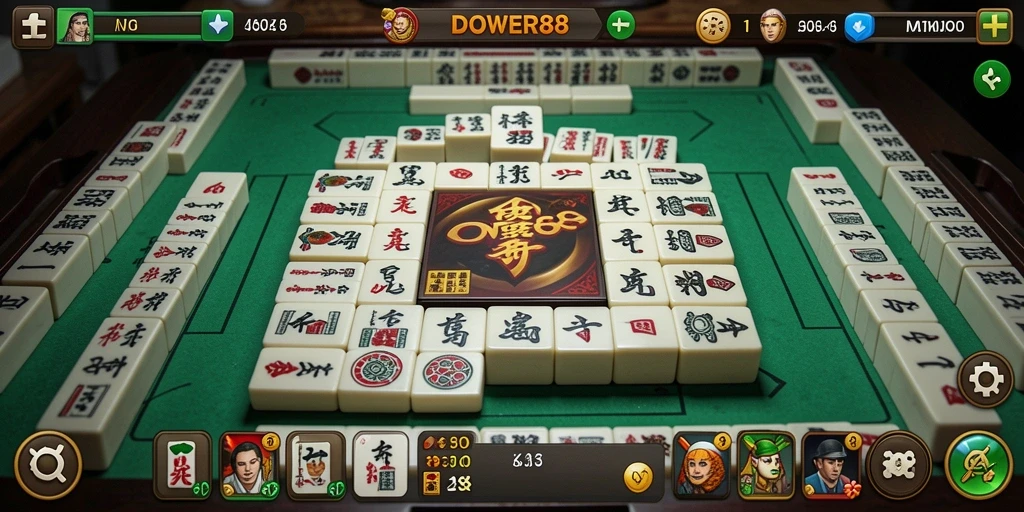 Tampilan gameplay DOWER88 dalam suasana permainan Mahjong yang cerah.