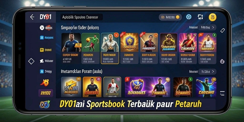 Screenshot DY01 yang menampilkan gameplay dan pilihan taruhan olahraga.
