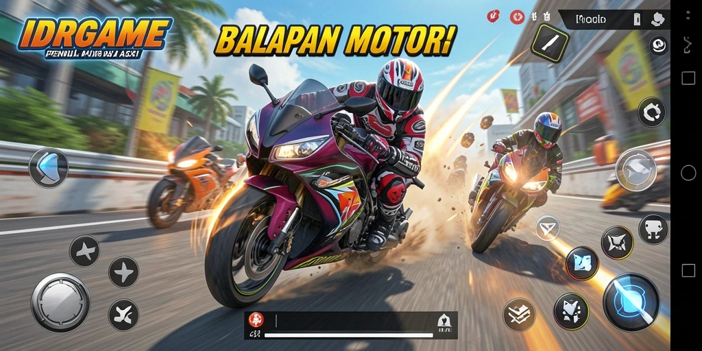 Gameplay seru IDRGAME dengan aksi balapan motor yang mendebarkan.