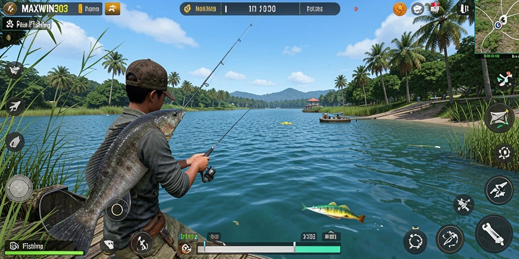 Screenshot gameplay MAXWIN303 yang menarik dengan aksi memancing seru.