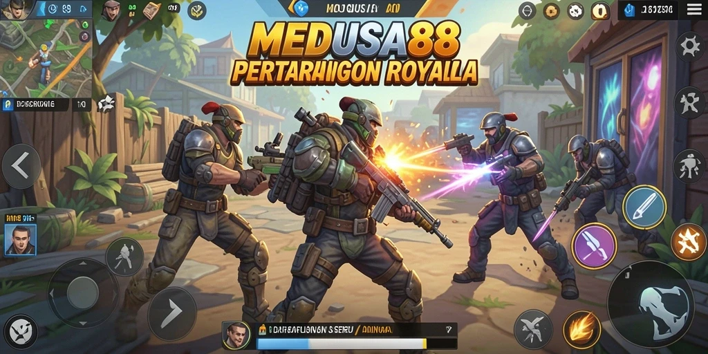Tangkapan layar aksi seru dalam MEDUSA88 saat pertarungan Battle Royale berlangsung.