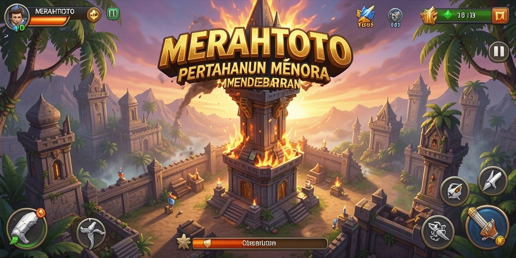 Tampilan menara pertahanan yang strategis dalam gameplay MERAHTOTO.