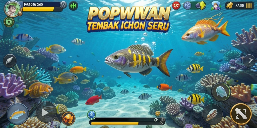 Tampilan gameplay POPWIN yang seru saat menangkap ikan.