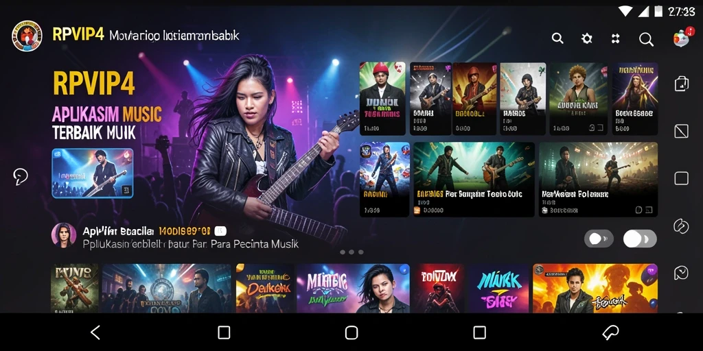 Screenshot RPVIP4 menampilkan antarmuka yang sederhana dan menarik untuk mendengarkan musik.