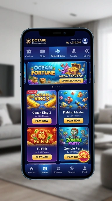 Antarmuka permainan pada aplikasi dota88 yang memukau.